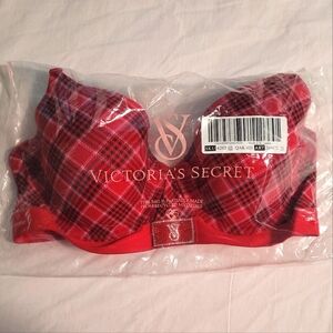 Victoria's Secret Plaid Red Black Lined Underwire Bra Size 36DD